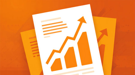 Sales report document showing upward trend line and positive revenue projectionsの素材