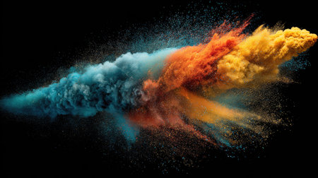 Colorful smoke puff in mid-air captured with high-speed photography, highlighting gaseous movementの素材