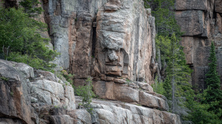 Textured granite cliff face showing layers of rock and natural erosion patternsの素材