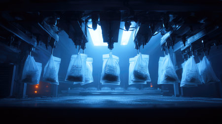 Flexible meal pouches passing under date code printer in automated packaging systemの素材