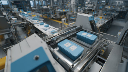 Heat-sealing machine pressing food trays with film in automated packaging lineの素材