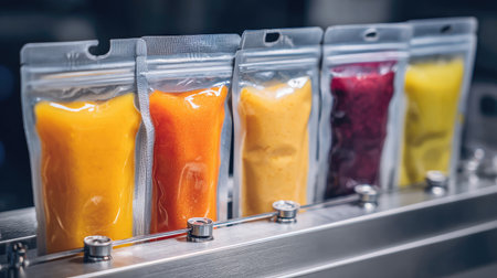 Labeling unit attaching nutrition facts to pre-sealed food pouches for retail displayの素材