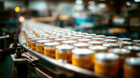 Transparent trays of assorted food items moving toward final film wrapping stationの素材