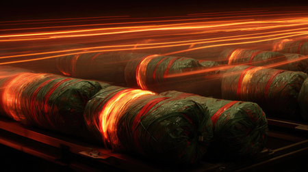 Tightly wrapped snack bars being scanned for defects on an automated quality lineの素材