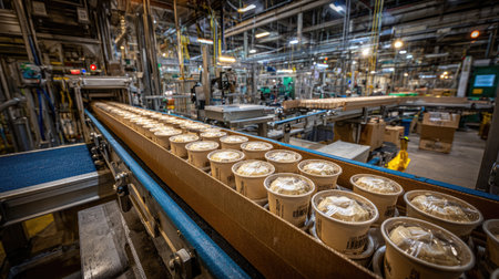 Tray loader machine stacking sealed ready-to-eat containers into cardboard cartonsの素材