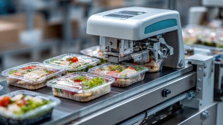 Robotic system sealing and labeling prepackaged trays filled with diverse food optionsの素材