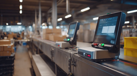 Precision sensors scanning each packaged item for quality assurance in food plantの素材