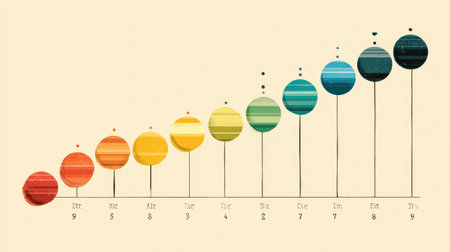 This illustration features colorful circles arranged in a gradient, representing data progression in a visually appealing and modern design.の素材