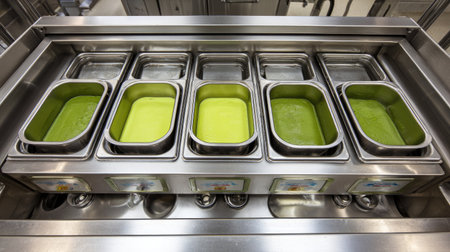 Fully sealed and frozen meals traveling through metal detector on final quality lineの素材