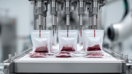 Robotic arms organizing sealed retort pouches for thermal processing in batch retort systemの素材