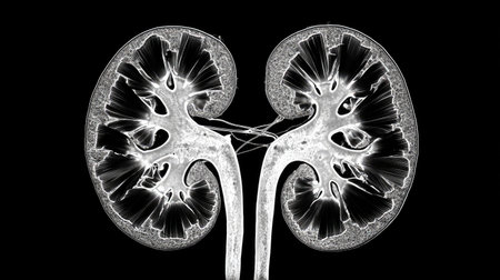 Contrast CT scan highlighting kidney functions and cross-sectional anatomyの素材