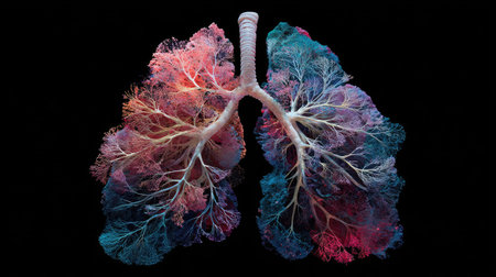 Cross-sectional image of lungs from CT scan highlighting internal organ structuresの素材