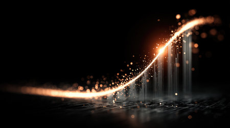 Digital innovation chart with rapid tech growth line and glowing nodesの素材