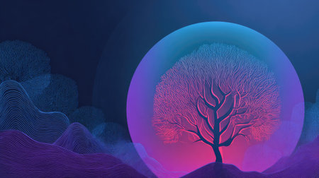 Creative abstract background with line-art referral tree branching from centerの素材