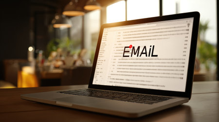 Email marketing campaign preview on laptop screen for affiliate promotion and tracking resultsの素材