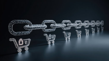 Flowing digital stream of links, shopping carts, and dollar signs representing continuous affiliate incomeの素材