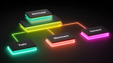 Minimal D affiliate structure showing hierarchy of merchant, influencer, traffic source, and end-user in neon colorsの素材