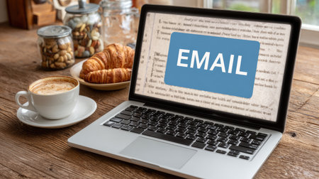 Email marketing campaign preview on laptop screen for affiliate promotion and tracking resultsの素材