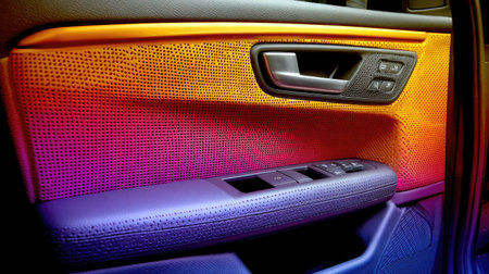 Abstract view of a car's door panel mid-transition between two vibrant colors using E Inkの素材