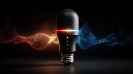 Sleek smart bulb in dark background with pulse light and biometric waveform visualsの素材