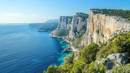 Oceanic cliffs with dramatic drop-offs into deep blue sea, great for coastal explorationsの素材