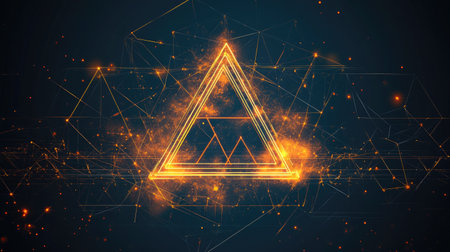 Security breach concept with warning triangle, firewall logs, and isolated compromised nodeの素材