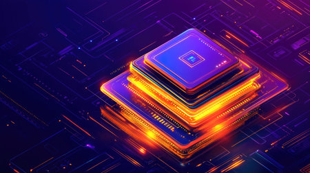 Secure digital ID floating above a tech interface with encryption layers and biometric dataの素材