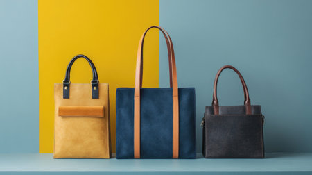 Fashion photo of three handbags in different texturesの素材
