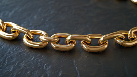 Gold chain links in extreme close-up revealing texture and polish against a matte backdropの素材