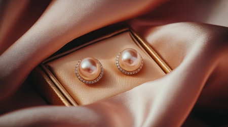 High-end accessories with branded box packaging, pearl earrings, and silk handkerchiefの素材