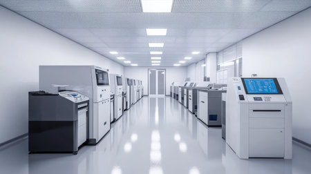 Biotech lab industry zone with precision instruments, sterile rooms, and analytic equipmentの素材