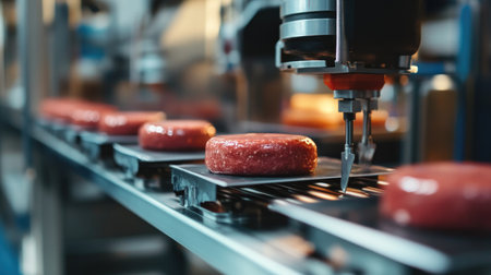 View of autonomous packaging line sealing food products in a controlled environmentの素材