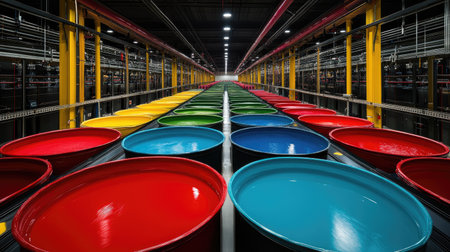 Textile dyeing unit with color vats, fabric rolls, and automatic control panelsの素材