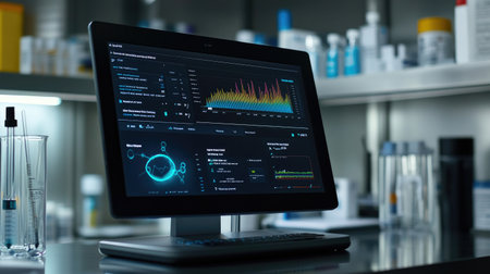 Advanced analytics software running on pharma cleanroom touchscreen interfaceの素材