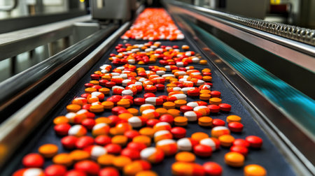 Blister packaging machine loading pharmaceutical tablets in a GMP-compliant environmentの素材