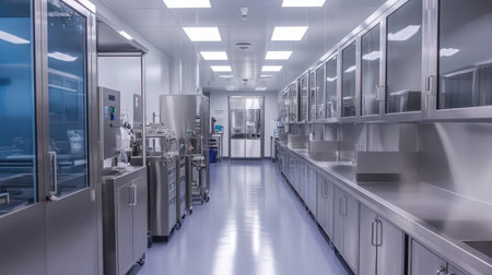 Clean pharma corridor with stainless steel surfaces and active air filtrationの素材