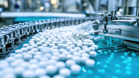 Encapsulation machine processing softgel capsules in a climate-controlled pharma facilityの素材