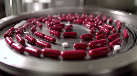 High-speed tablet coating machine processing pharmaceuticals under strict conditionsの素材