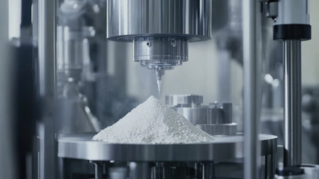 Granulation machine in operation forming consistent tablet-grade powder blendsの素材