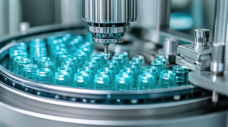 Sterile robotics used in automated filling of ampoules in a pharma facilityの素材