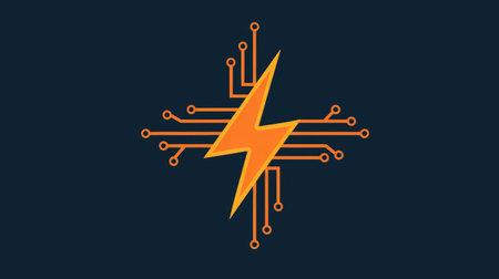 Creative logo concept for electrical engineers with lightning bolt and schematic linesの素材