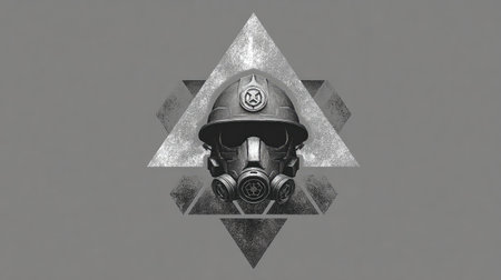 Construction engineer identity mark using helmet, blueprint, and steel frame shapesの素材