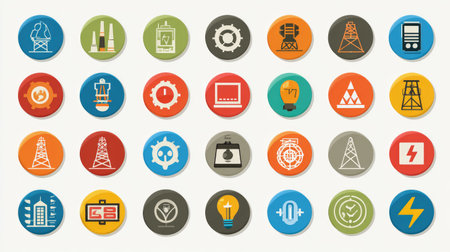 Flat icon logo set for various engineering disciplines mechanical, civil, electricalの素材