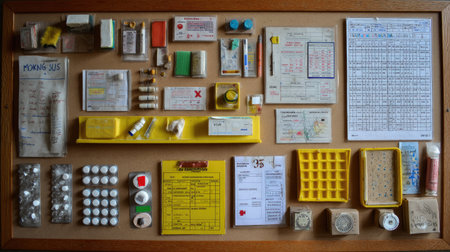 Workplace organization S board with cleaning checklist, visual cues, and supply mapの素材