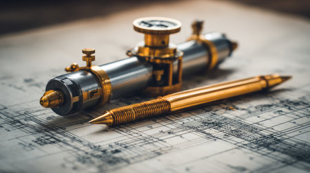 Precision engineering logo design mockup using compass, bolt, and drafting linesの素材