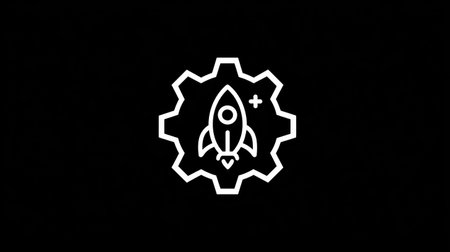 Stylized logo for aerospace engineering featuring rocket inside a gear outlineの素材
