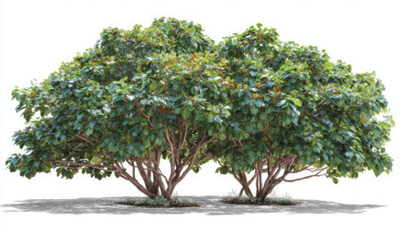 D rendering of symmetrical ficus tree with soft foliage texture, isolated for gardening visualsの素材