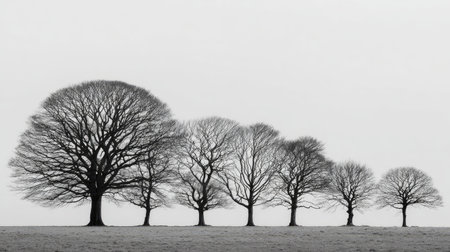 Crisp tree silhouettes lined up by size and form, suitable for educational useの素材