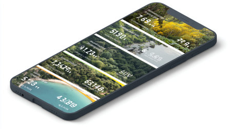 Booking system interface displaying eco-tourism packages sorted by environmental ratingの素材