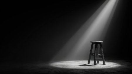 Spotlight beaming onto a lone stool in center stage, dark surroundings for dramatic effectの素材